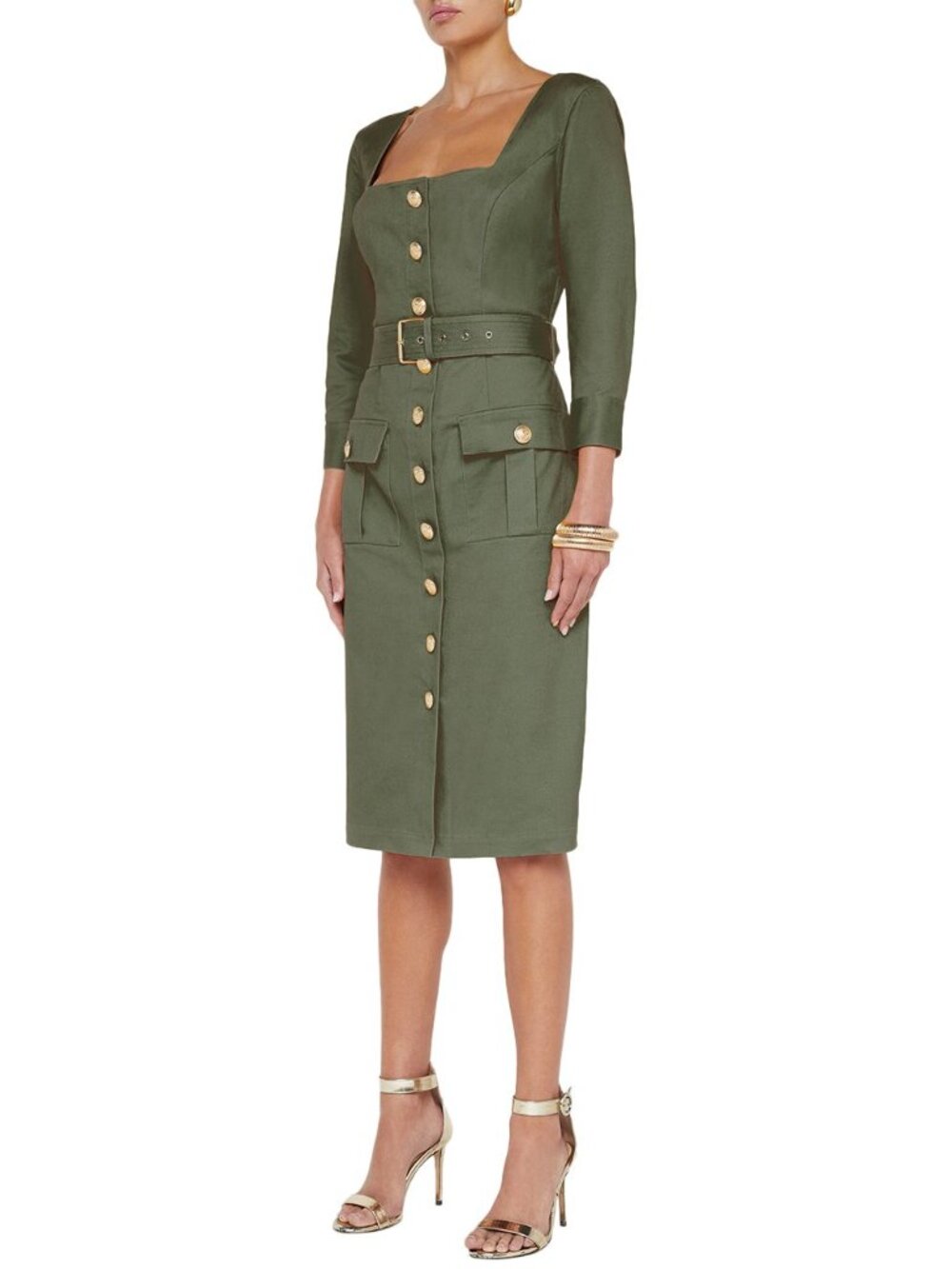 L'AGENCE Olive Belted Button-Front Midi Dress